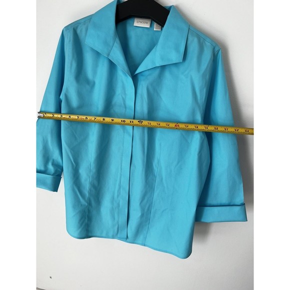 Chico's Shirt size 3 Blue 3/4 Sleeve Collared Buttons No Iron Blouse - Picture 4 of 5